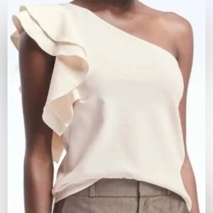 Banana Republic| Cream Ruffle One-Shoulder Silky Blouse Sz S